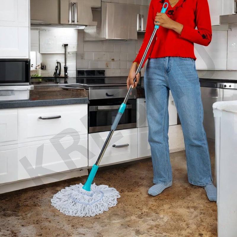 KRESHU Turkiy Handle Twist Mop Quick Dry Easy Self Wringing String Mop Microfiber Handle Dust Removal Wet & Dry Floor Cleaning Mop Adjustable Height Super Absorbent Rotating Hands Free Mop (Pack of 1) - Image 4