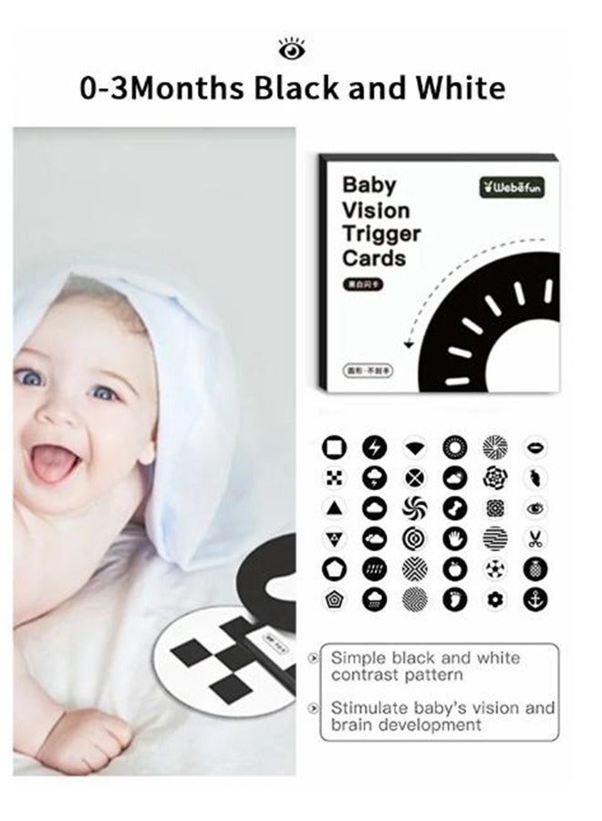 Bebiland Black and White High Contrast Baby Flash Cards, Tummy Time Newborn Toy, Chewable Tear-proof Paper, 4-Piece 72-Page Visual Card Set for Infants Ages 0-36 Months - Image 3