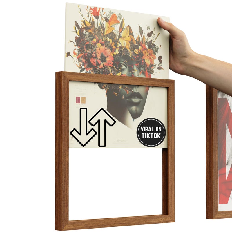 KORUA Wood Vinyl Frame With Drop In Slot on Top to Easily Interchange Records  Fits All Albums  13x13 Inches