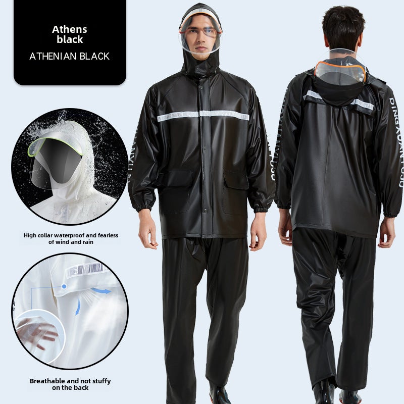 Waterproof Reflective Split Raincoat Set for Adults DX23-Black 