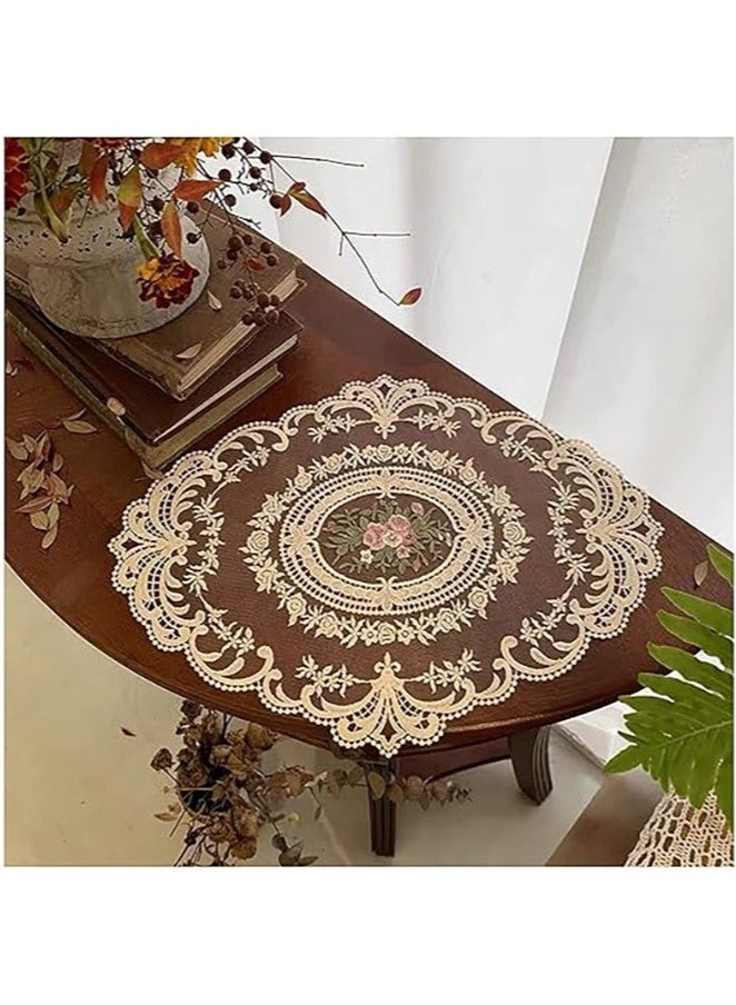 GIFT 2 Pcs Retro Lace Placemats, French Crochet Doilies, Handmade Embroidered Table Mats, Beige Cup Mats, Elegant Dining Accessories, 12.6 x17 Inch, Rustic Home Decoration - Image 3