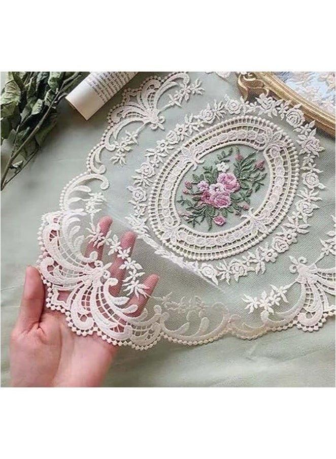 GIFT 2 Pcs Retro Lace Placemats, French Crochet Doilies, Handmade Embroidered Table Mats, Beige Cup Mats, Elegant Dining Accessories, 12.6 x17 Inch, Rustic Home Decoration - Image 2
