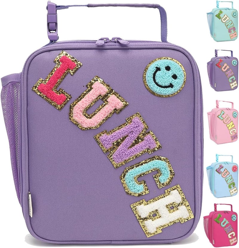 GYEUKHAM Insulated Lunch Bag for Women Girl Teen large Insulated Kid Lunch Bag,Large Reusable Cute Cooler Bag for School Work Picnic,Purple Alphabet - Image 1