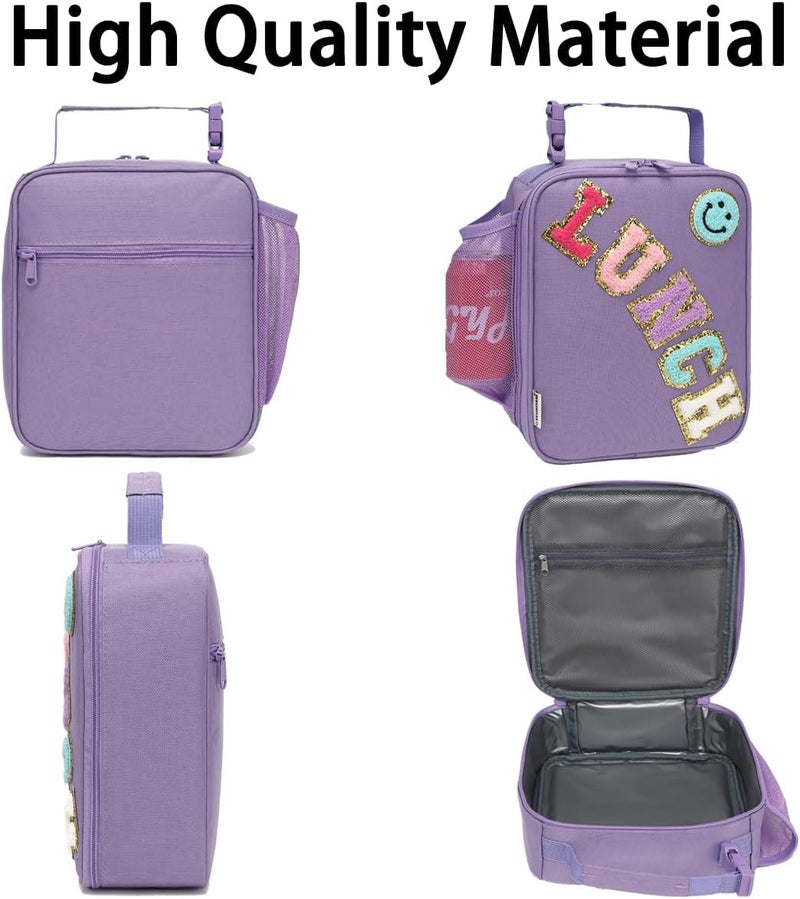 GYEUKHAM Insulated Lunch Bag for Women Girl Teen large Insulated Kid Lunch Bag,Large Reusable Cute Cooler Bag for School Work Picnic,Purple Alphabet - Image 5