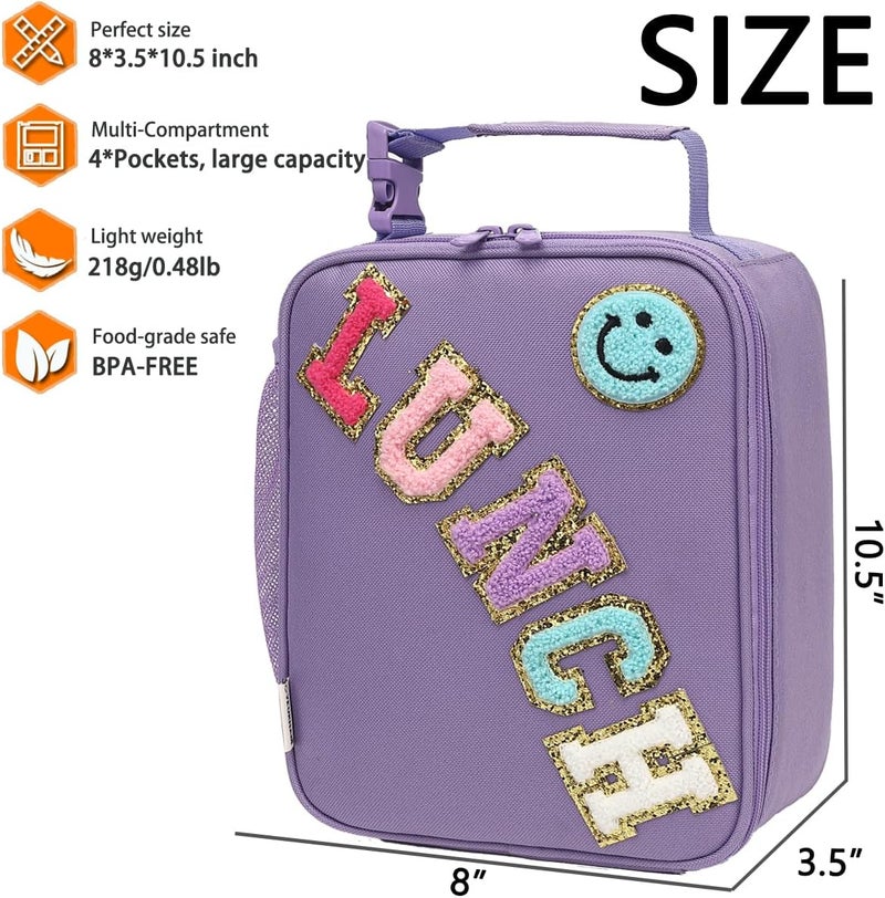 GYEUKHAM Insulated Lunch Bag for Women Girl Teen large Insulated Kid Lunch Bag,Large Reusable Cute Cooler Bag for School Work Picnic,Purple Alphabet - Image 3
