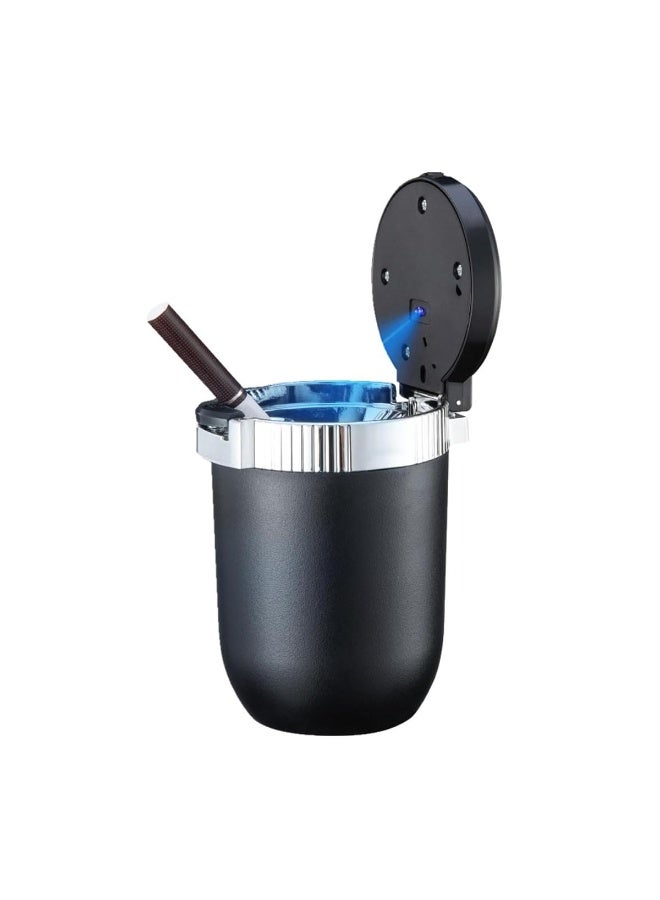 Chabeia Smokeless Car Ashtray with Lid - Stainless Steel Inner Container Windproof Ashtray, Portable LED Blue Light Auto Accessories for Travel, Detachable Mini Trash Can (Silver 1-Pack) - Image 1