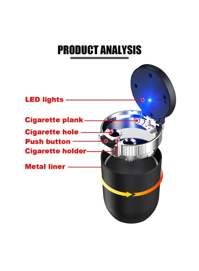 Chabeia Smokeless Car Ashtray with Lid - Stainless Steel Inner Container Windproof Ashtray, Portable LED Blue Light Auto Accessories for Travel, Detachable Mini Trash Can (Silver 1-Pack) - Image 4