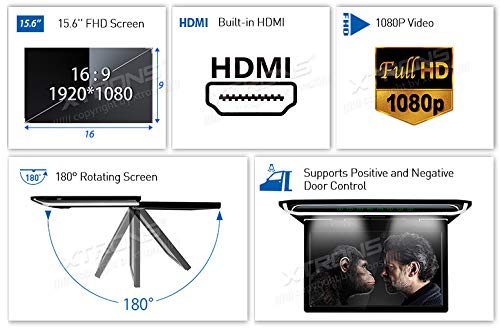 Xtrons XTRONS® 15.6 Inch Ultra-thin FHD Digital TFT Screen 1080P Video Car Overhead Player Roof Mounted Monitor HDMI Port - Image 2
