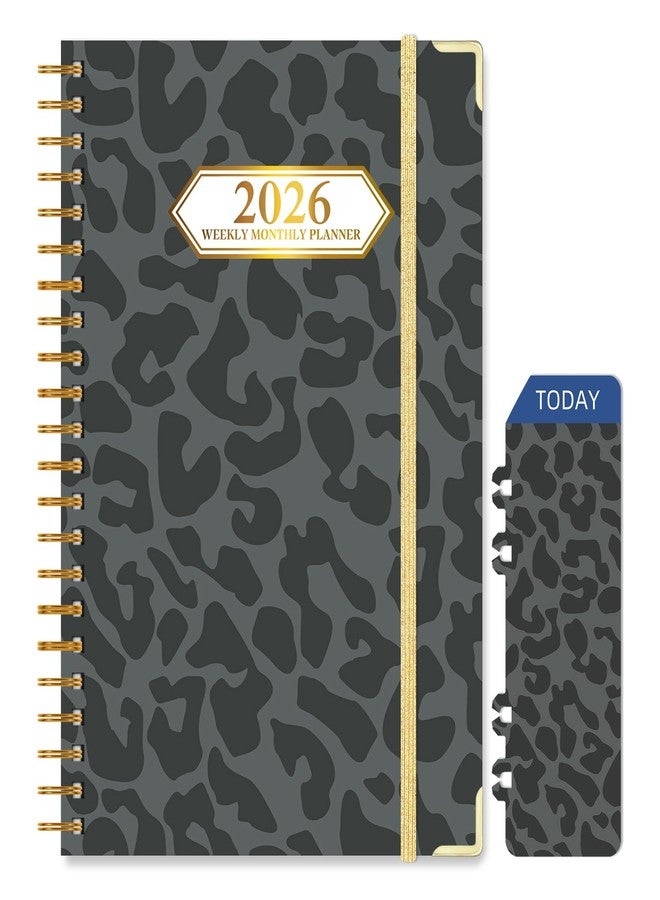 Knagsfa 2026 Planner, Jan.2026 - Dec.2026 Planner Weekly and Monthly 6.25"x8.5" with Page Tabs, Calendar Hardcover with Inner Pocket, Elastic Band,Twin-Wire Binding,Bookmark, Black Leopard - Image 1