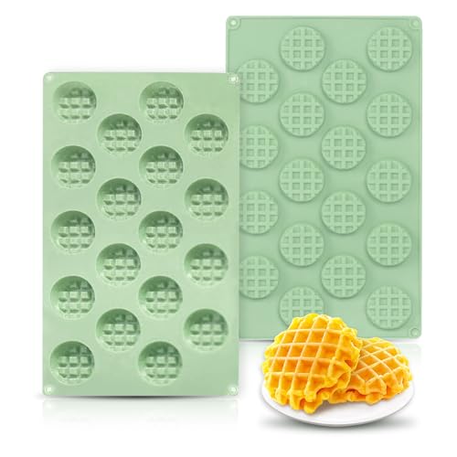 QELEG 2pcs Silicone Wax Melt Molds, 18 Cavities Mini Eggo Waffle Mold for Cookie, Chocolate, Candy and Gummy Mold - Image 1