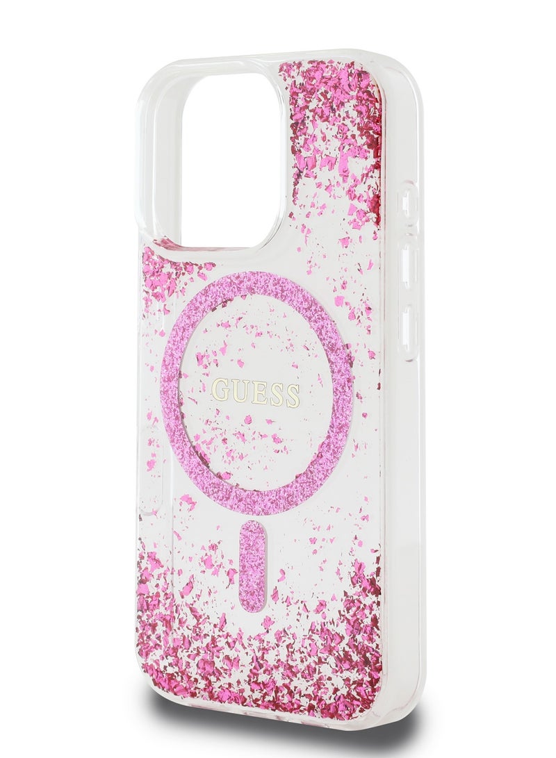 GUESS iPhone 16 Pro Magsafe case IML Hard Cover with Marble Design / Drop protection / Slim Profile / Comfortable Grip-Fuschia - Image 2