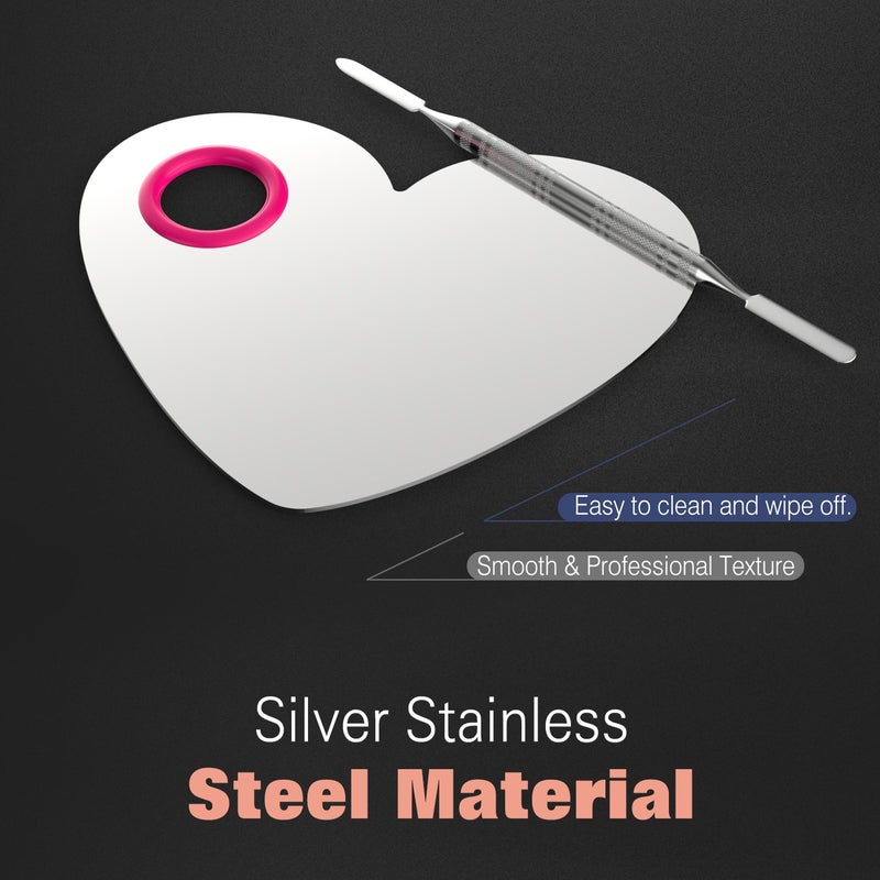 Luxspire Makeup Mixing Palette, Stainless Steel Cosmetics Makeup Palette Foundation Cream Mixing Blending Artist Tool Makeup Tools with Spatula for Eyeshadow, Lipsticks, Nail Art - Image 4