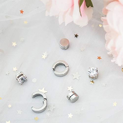 NEWITIN 15 Pairs Magnetic Stud Earrings for Men Clip on Earrings Stainless Steel Magnet Earring Unisex Dangle Cross CZ Hoop Magnetic Stud Earring Set for Men Women - Image 5