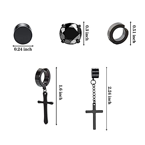 NEWITIN 15 Pairs Magnetic Stud Earrings for Men Clip on Earrings Stainless Steel Magnet Earring Unisex Dangle Cross CZ Hoop Magnetic Stud Earring Set for Men Women - Image 2