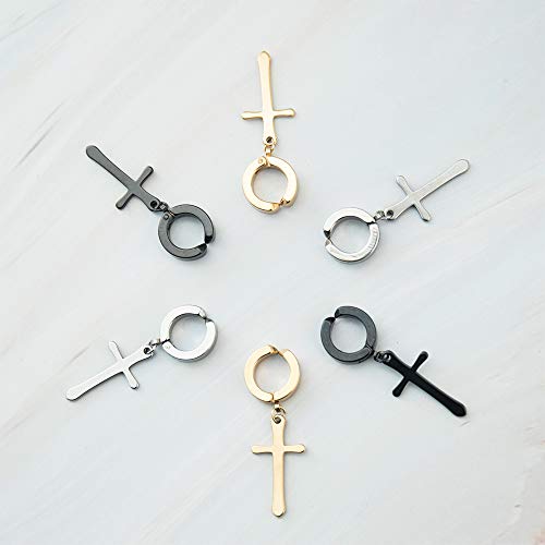 NEWITIN 15 Pairs Magnetic Stud Earrings for Men Clip on Earrings Stainless Steel Magnet Earring Unisex Dangle Cross CZ Hoop Magnetic Stud Earring Set for Men Women - Image 3
