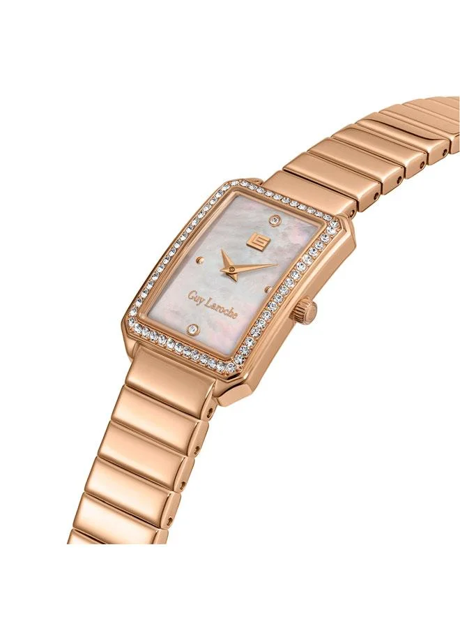 Guy Laroche Deborah White Dial Rose Gold Metal Bracelet Analog Watch for Women 22.5mm