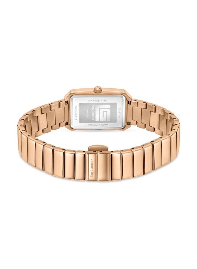 غاي لاروش ساعة ديبورا نسائية بسوار معدني ذهبي وردي وميناء أبيض بعقارب - Image 3