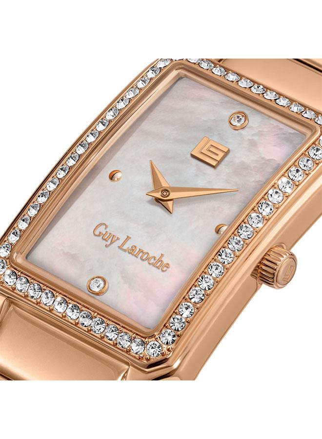 غاي لاروش ساعة ديبورا نسائية بسوار معدني ذهبي وردي وميناء أبيض بعقارب - Image 4