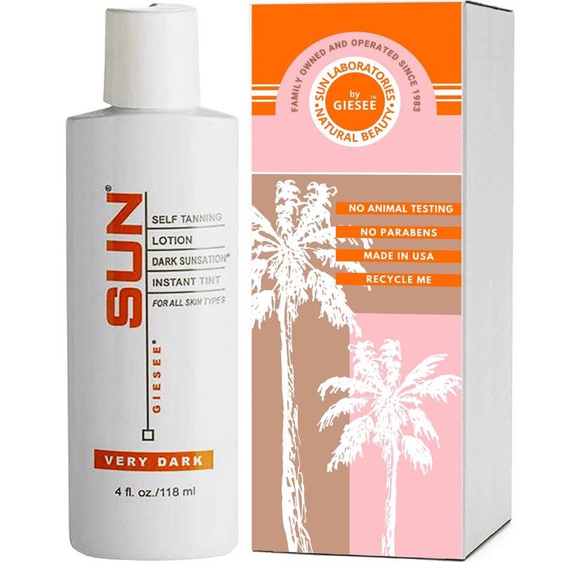 Sun Laboratories By Giesee Dark Sunsation Sunless Tanning Lotion 4 oz - Fragrance-Free, Non-Toxic, Organic Tanning Lotion, Dark Self Tanner, Natural Self Tanning Lotion for Face and Body - Image 1