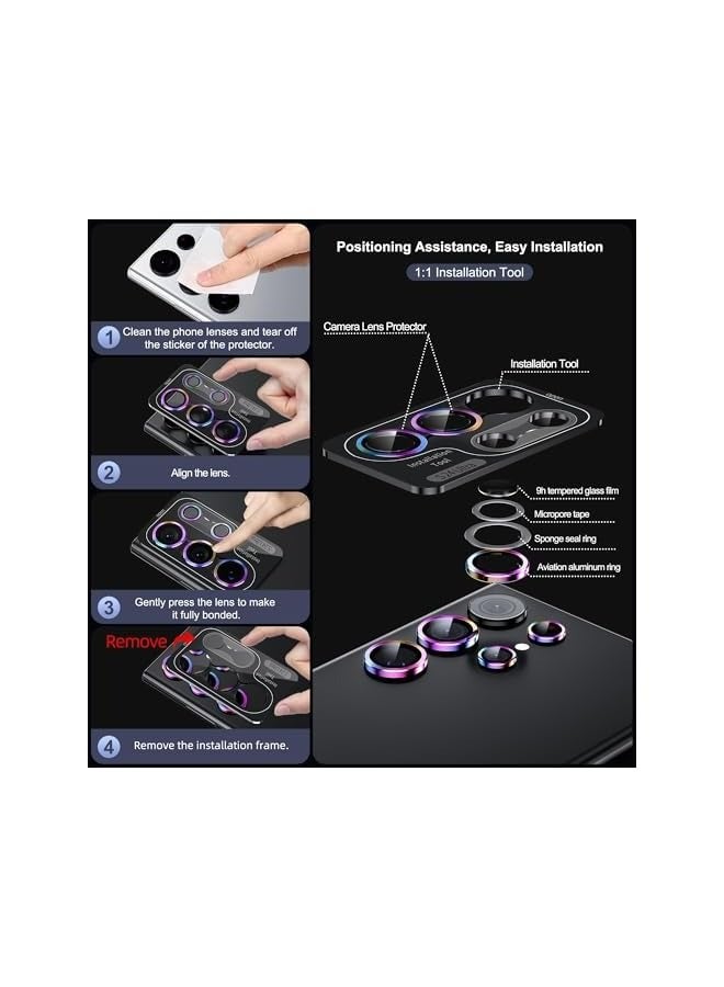 بروماس واقي عدسة كاميرا Galaxy S25 Ultra، زجاج مقسى رفيع للغاية مقاوم للخدش بدرجة 9H، مع ملحقات غطاء واقي شاشة الكاميرا بدائرة معدنية من الألومنيوم (ملون) - Image 2