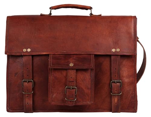 Rustic Town Leather Messenger Bag for Men 14 Full Grain Leather Laptop Briefcase Vintage Computer Satchel Travel Crossbody Bag for Office Work - Image 1
