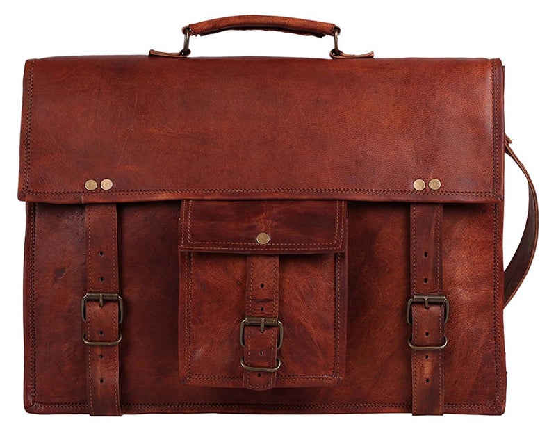 Rustic Town Leather Messenger Bag for Men 14 Full Grain Leather Laptop Briefcase Vintage Computer Satchel Travel Crossbody Bag for Office Work - Image 2