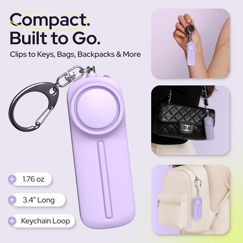 WETEN Personal Safety Alarm Keychain - 130dB Siren, LED Light, Panic Pin – Compact Self-Defense Device and Emergency Whistle Alternative for Women, College, Travel, and Night Walk Protection (Purple) - Image 5