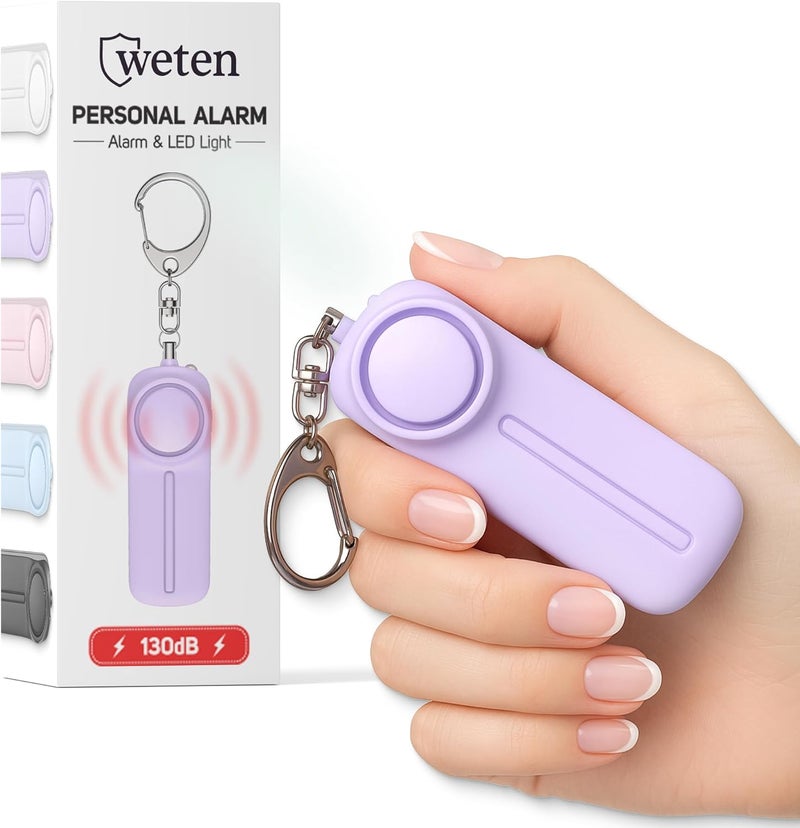 WETEN Personal Safety Alarm Keychain - 130dB Siren, LED Light, Panic Pin – Compact Self-Defense Device and Emergency Whistle Alternative for Women, College, Travel, and Night Walk Protection (Purple) - Image 1