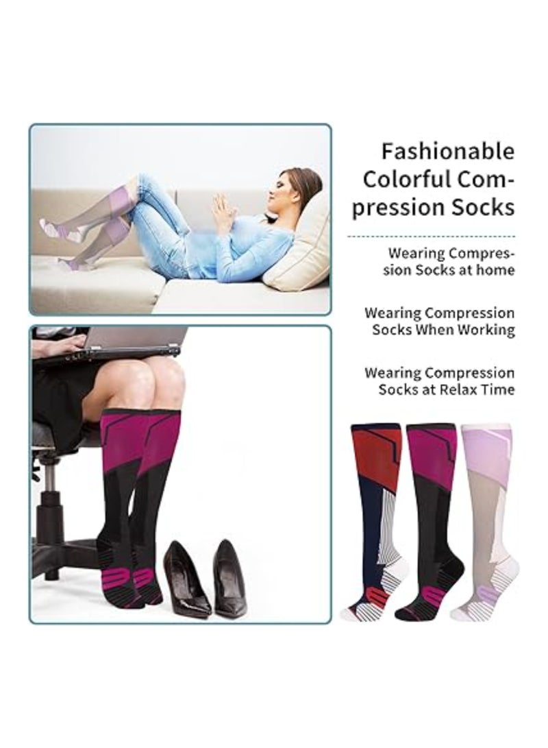 SYOSI Compression Socks for Women Men Nurs, Compression Socks for Women & Men Circulation, 20-30 mmHg Cute Fun Compression Stockings for Pregnancy Sport Travel,  (3Pair, S/M, 34-39) - Image 5