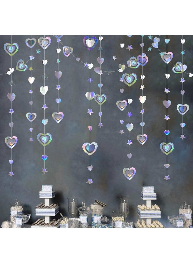 pinkblume 40Ft Iridescent 3D Heart Twinkle Star Garland Holographic Paper Streamer Banner for Birthday Mother's Day Anniversary Engagement Wedding Bridal Baby Shower Hen Valentines Day Party Decoration Supplies - Image 1