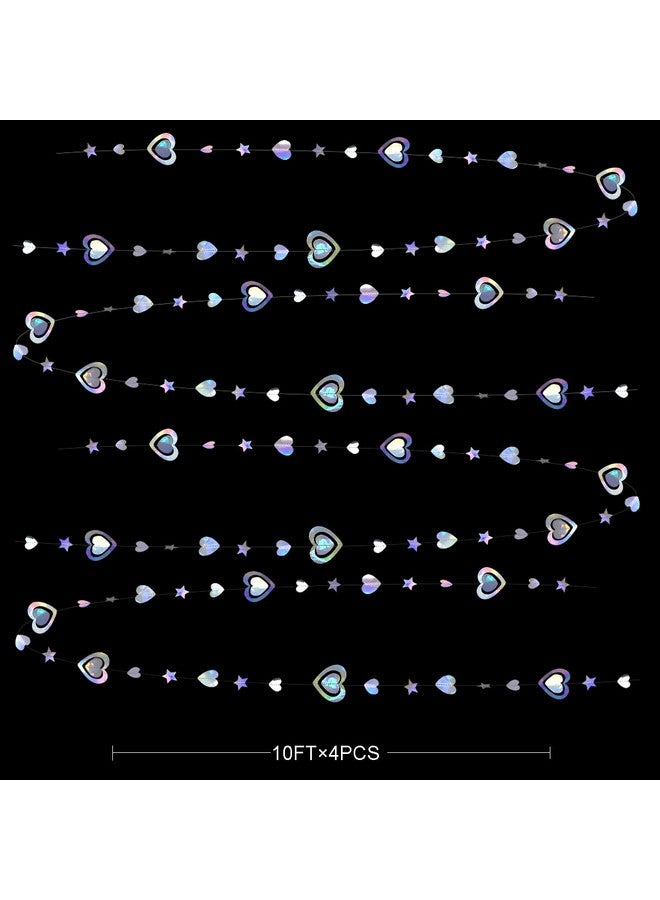 pinkblume 40Ft Iridescent 3D Heart Twinkle Star Garland Holographic Paper Streamer Banner for Birthday Mother's Day Anniversary Engagement Wedding Bridal Baby Shower Hen Valentines Day Party Decoration Supplies - Image 2