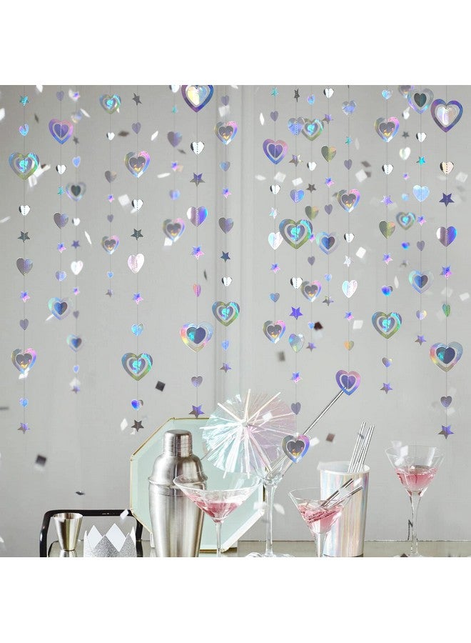 pinkblume 40Ft Iridescent 3D Heart Twinkle Star Garland Holographic Paper Streamer Banner for Birthday Mother's Day Anniversary Engagement Wedding Bridal Baby Shower Hen Valentines Day Party Decoration Supplies - Image 3