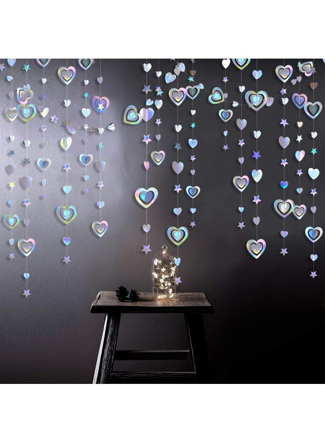 pinkblume 40Ft Iridescent 3D Heart Twinkle Star Garland Holographic Paper Streamer Banner for Birthday Mother's Day Anniversary Engagement Wedding Bridal Baby Shower Hen Valentines Day Party Decoration Supplies - Image 5
