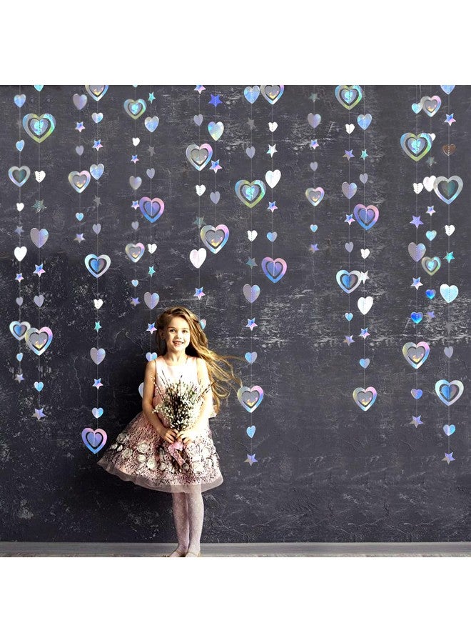 pinkblume 40Ft Iridescent 3D Heart Twinkle Star Garland Holographic Paper Streamer Banner for Birthday Mother's Day Anniversary Engagement Wedding Bridal Baby Shower Hen Valentines Day Party Decoration Supplies - Image 4