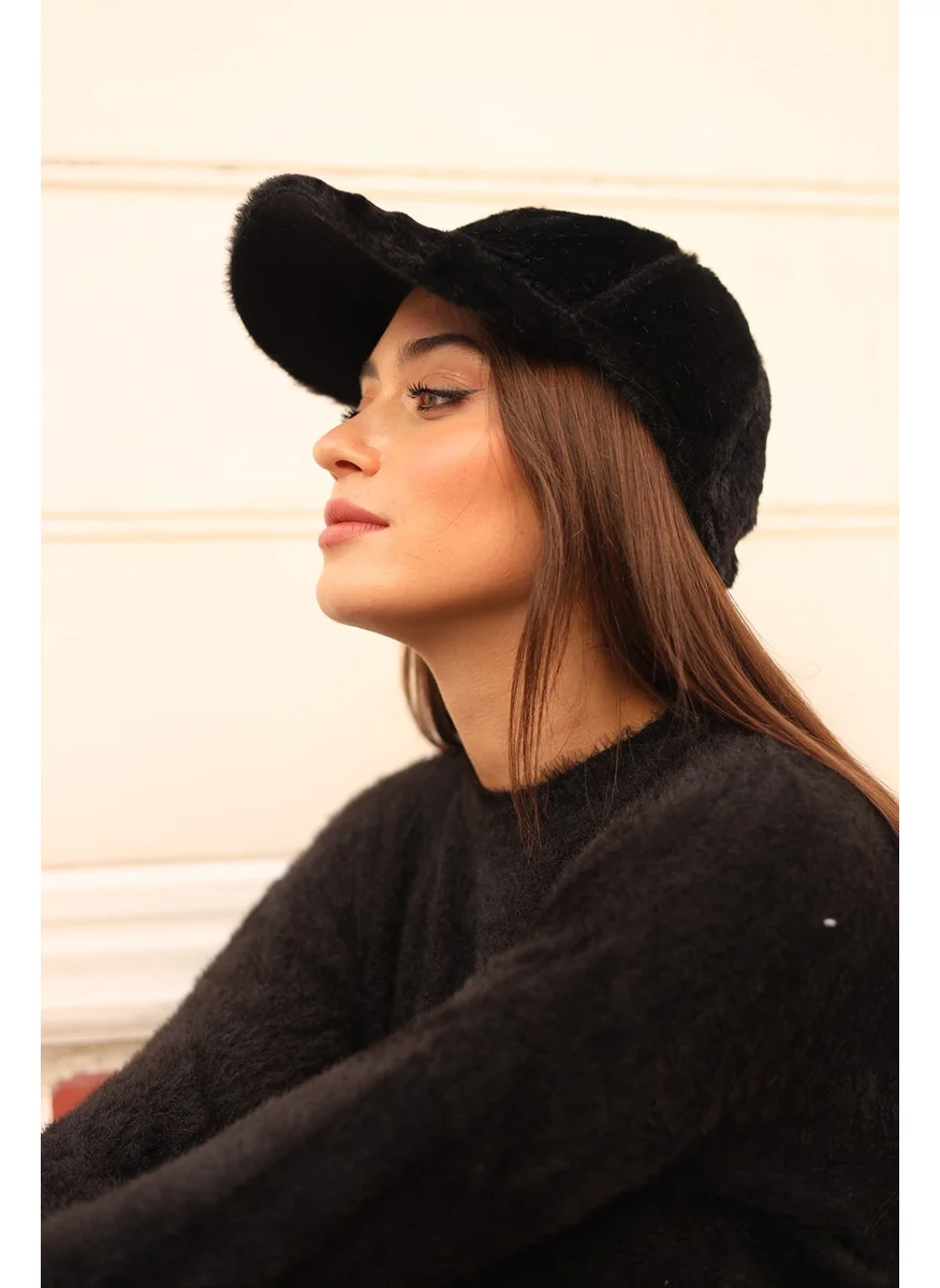 Remsa Mayo Women Plush Cap Hat Rkş-06 Black
