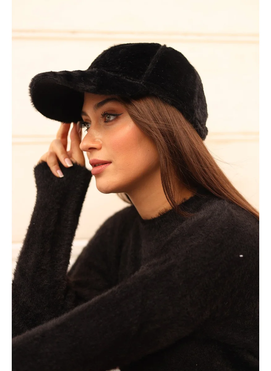 Remsa Mayo Women Plush Cap Hat Rkş-06 Black