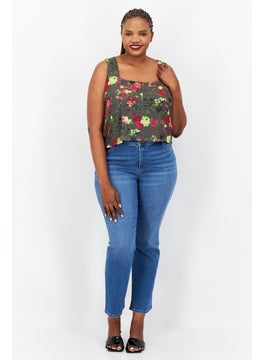 Bar III Women Plus Size Square Neck  Sleeveless Floral Print Top, Olive Combo  - Image 4