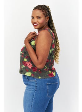 Bar III Women Plus Size Square Neck  Sleeveless Floral Print Top, Olive Combo  - Image 3