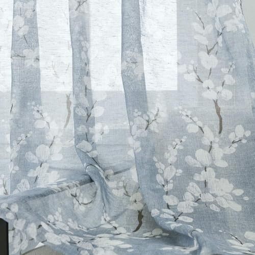 BFAM Sheer Curtain with Floral Print, Premium Printed Sheer Drapes, Eyelet/Grommet Curtain for Living Room, Bedroom, Light Filtering Curtains, Blue Floral 5 Feet,Pack of 1 Curtain - Image 5