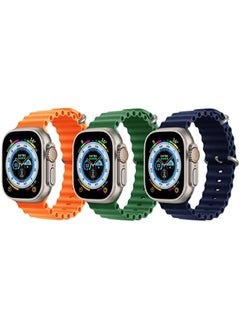 Silicone Ocean Band Orange, Green and Dark Blue for Apple Watch Ultra 8 49mm Set of 3