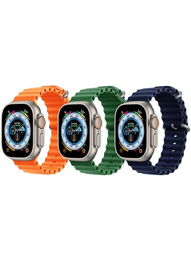 IAF - Silicone Ocean Band Orange, Green and Dark Blue for Apple Watch Ultra 8 49mm Set of 3 - Image 1