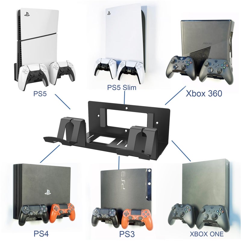 Monzlteck Universal Game Console Wall Mount + 2 Controller Holders, Compatible with PS3, PS4 Pro/Slim, PS5 Slim/Pro, Xbox 360/One S/One X - Image 3
