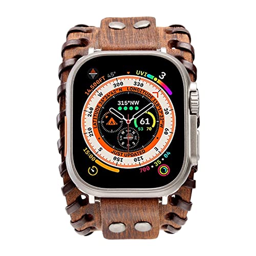 KONAFEI Compatible with Apple Watch Band 49mm 46mm 45mm 44mm 42mm 41mm 40mm 38mm iWatch Ultra Series 10/9/8/7/SE/6/5/4/3/2/1 for Men Women, Leather Handmade Cuff Bracelet Woven Vintage Strap, Brown - Image 2