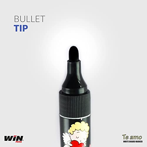 WIN Te Amo White Board Marker | Pack of 10, Black Ink Markers | Highlighter Pen | Bullet Tip for Bold Writing | Erasable Ink & Refillable Marker Pen | School & Office Use | Stationery Items - Image 3