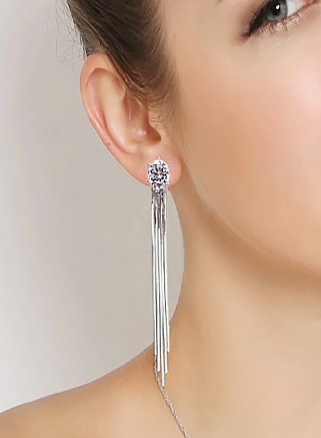YOQUCOL Tassel Dangle Earrings 7MM Bright Cubic Zirconia Crystal Long Drop Wedding Earrings For Brides Women - Image 5