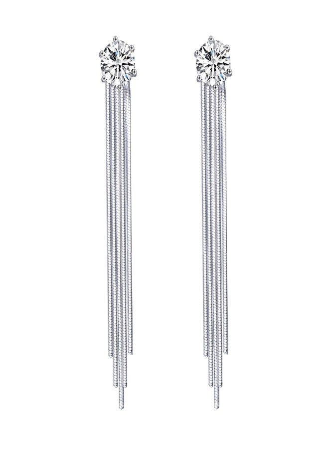 YOQUCOL Tassel Dangle Earrings 7MM Bright Cubic Zirconia Crystal Long Drop Wedding Earrings For Brides Women - Image 1