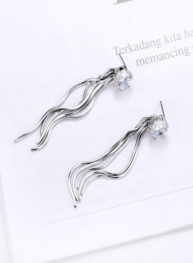 YOQUCOL Tassel Dangle Earrings 7MM Bright Cubic Zirconia Crystal Long Drop Wedding Earrings For Brides Women - Image 3