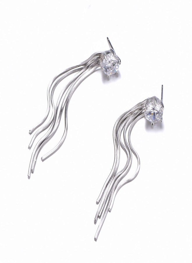 YOQUCOL Tassel Dangle Earrings 7MM Bright Cubic Zirconia Crystal Long Drop Wedding Earrings For Brides Women - Image 2