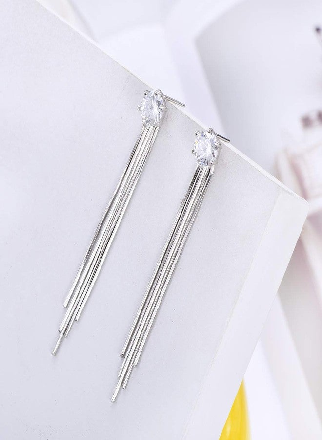 YOQUCOL Tassel Dangle Earrings 7MM Bright Cubic Zirconia Crystal Long Drop Wedding Earrings For Brides Women - Image 4