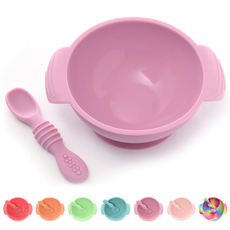 PrimaStella Unbreakable Silicone NonSlip Bowl and Chew Spoon Set for Babies and Toddlers Purple
